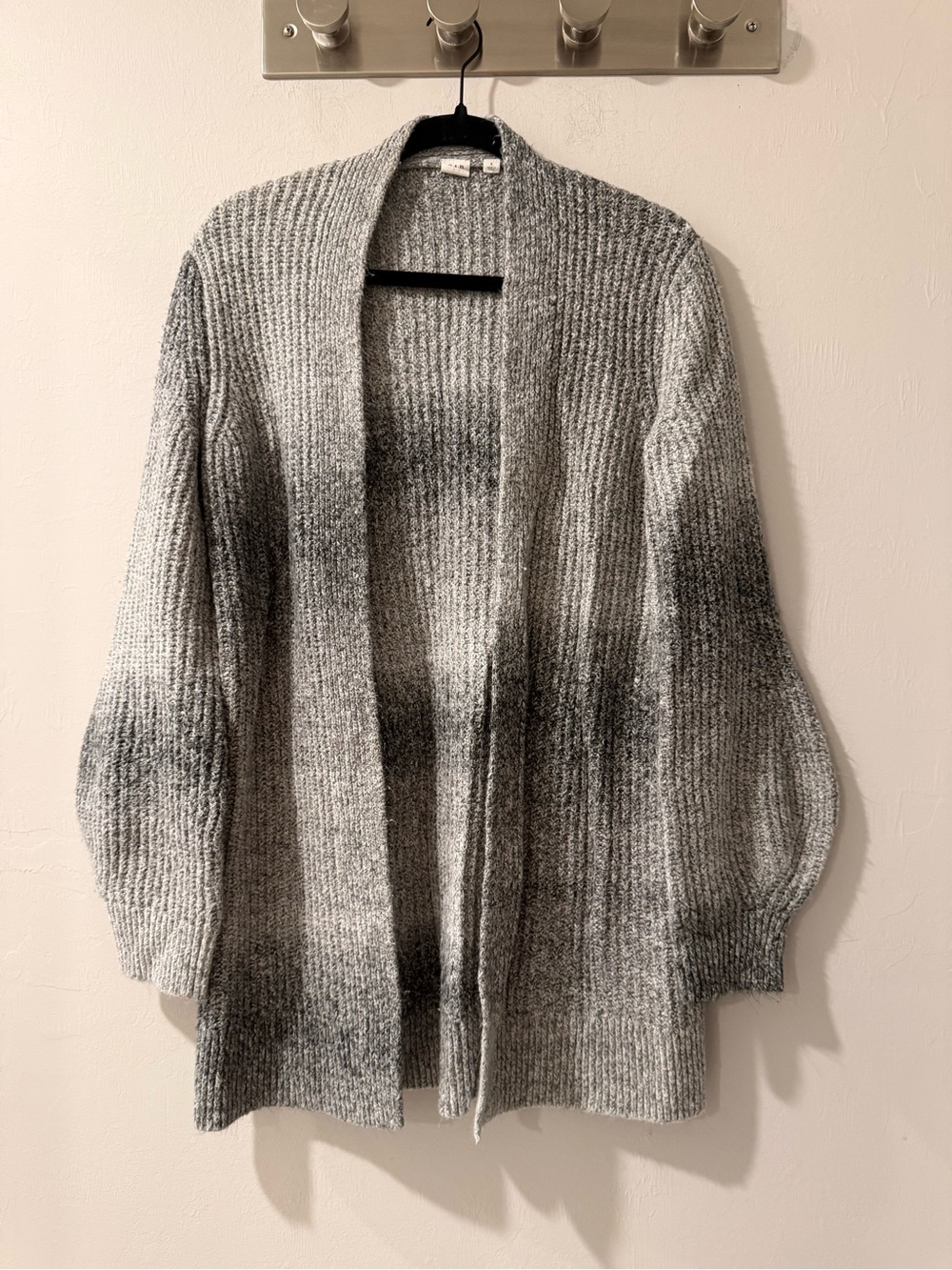 GAP Women’s Small Gray Chunky Knit Open Front Cardigan Sweater Balloon Sleeve